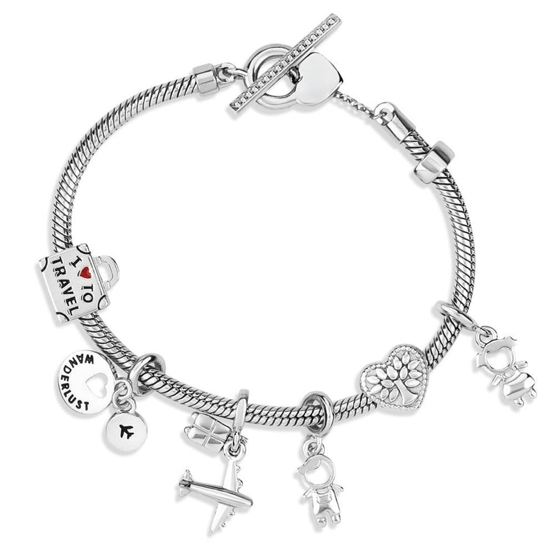 Pulseira Bellaria com 5 Berloques em Prata 925 – Família, Viagem e Amor