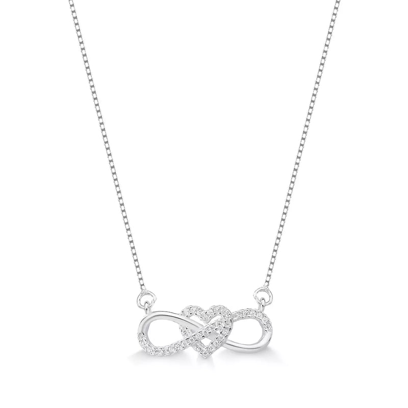 Colar Bellaria Infinito com Coração CRAVÉLIA – Prata 925 e Zircônias Brilhantes